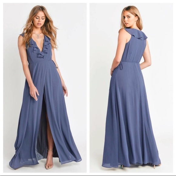 NWT Tobi Treasure Me Ruffle Maxi Dress in Slate L - Picture 1 of 7